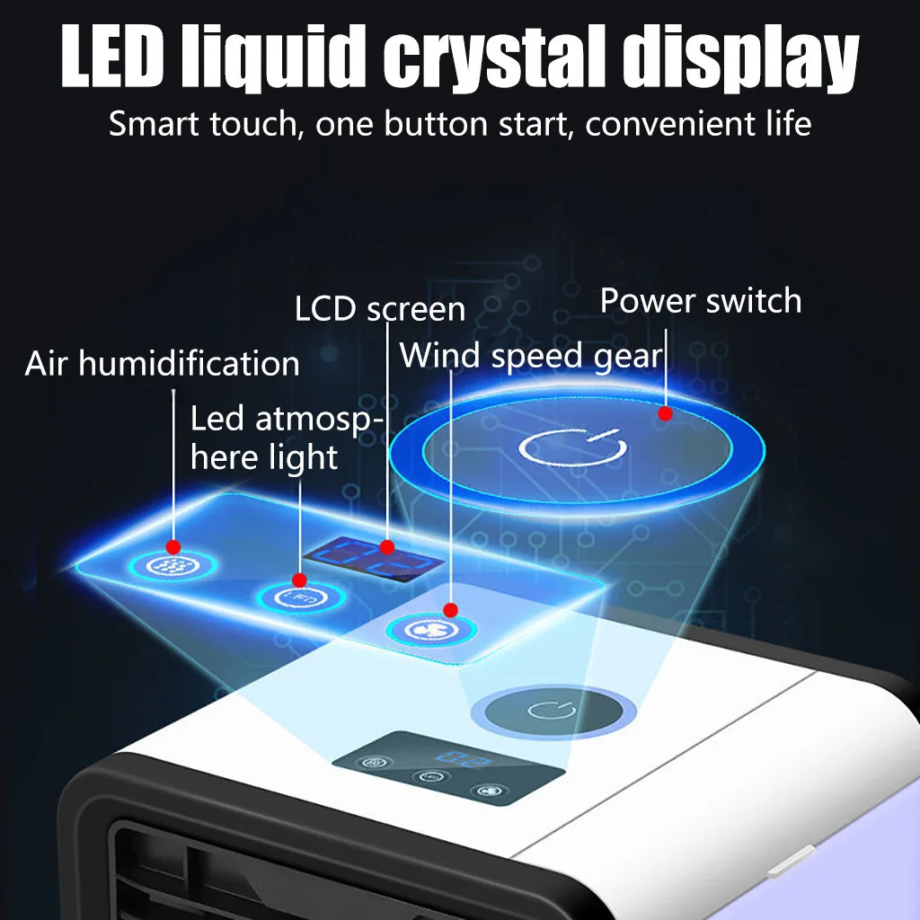للبيع ترقية مكيف هواء متنقل متعدد الوظائف USB الشخصية الفضاء مبرد الهواء 7-color LED سطح المكتب سيارة مروحة التبريد