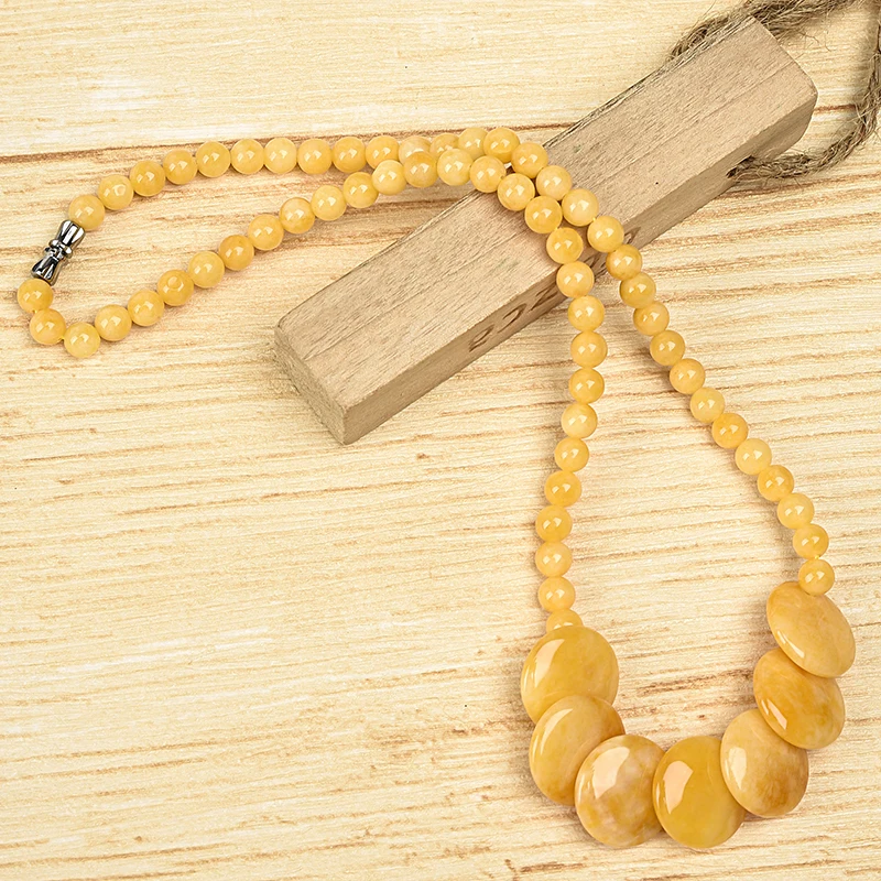 Charming Yellow Chalcedony 6-19mm Round Pendants Necklace Handmade DIY Design Jewelry Women Birthday Gifts 18&quot | Украшения и