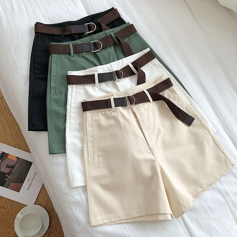 

FAKUNTN Obrix High Elastic Waist Female Safari Style Wide Leg Casual Korean Fashion Shorts With Canvas Belt For Women