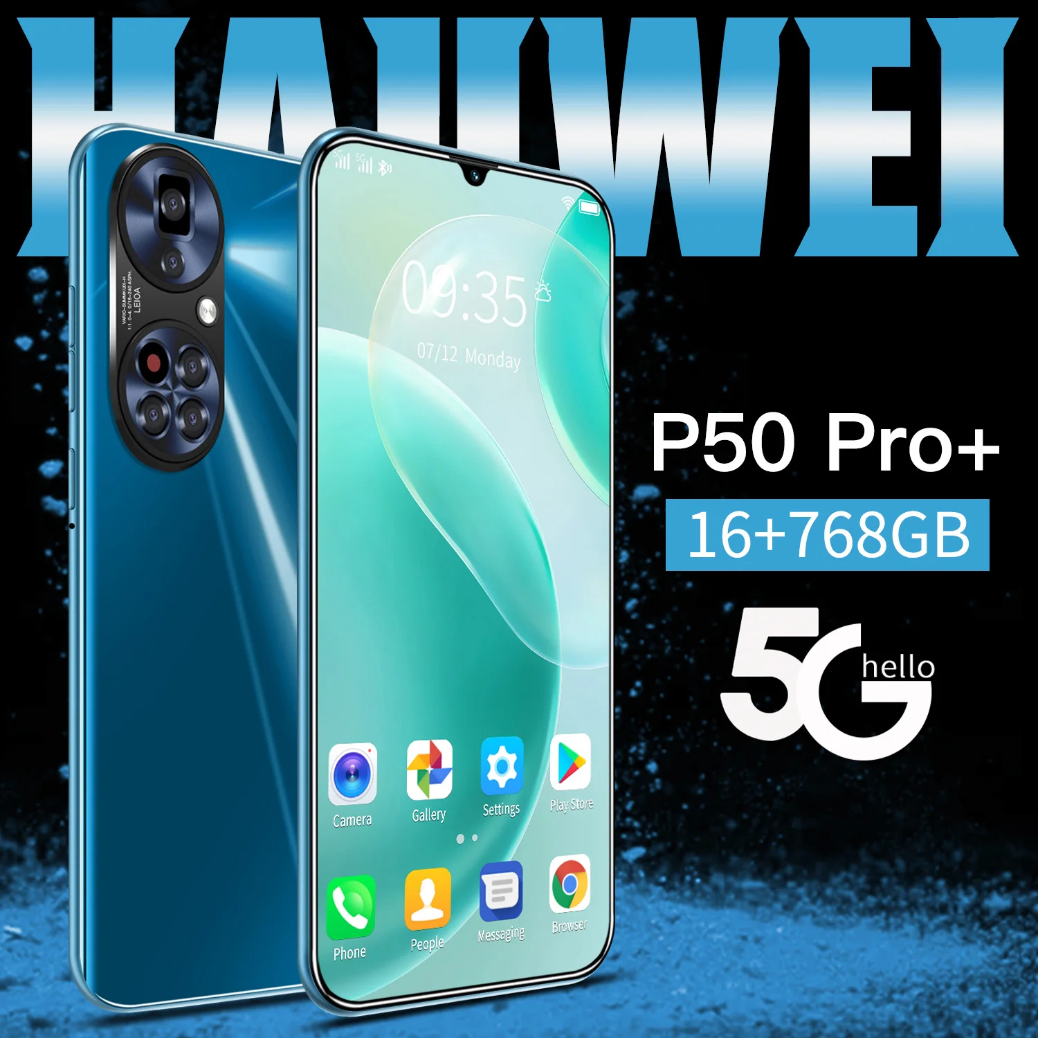 

Global P50 Pro+ 16+512GB 7.1 Inch Drop Screen Fingerprint ID Smart Phone Dual SIM 32+64MP 6800mAh 10 Core MTK6598 Mobilephones