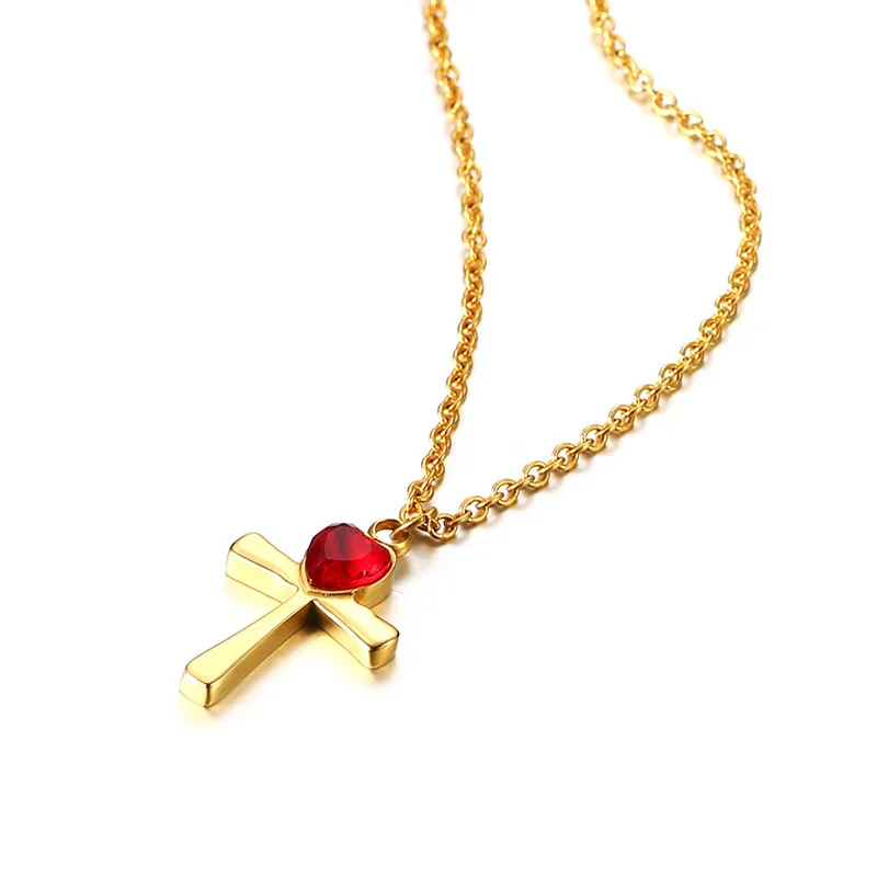

QWC VBB47 stainless steel necklace hot sell popular single women 22mm red cross lover gift women jewelry