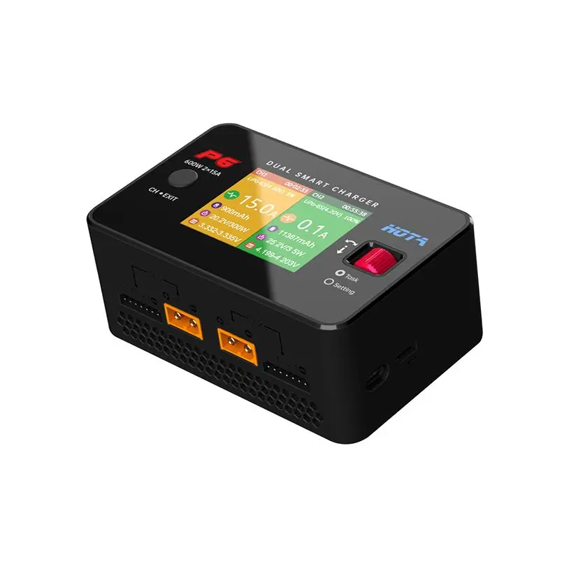 

Original HOTA P6 600W 15Ax2 Dual Channel Battery Smart Balance Charger IPS SUNLIGHT SCREEN T240 AC100-240V Type-C Power supply