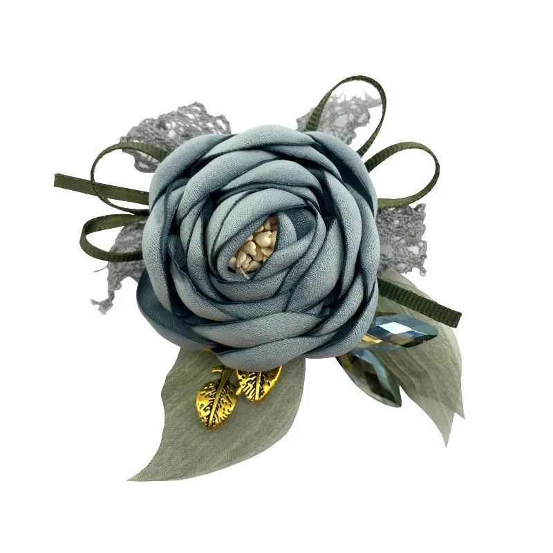 

Korean Large Flower Rose Brooch Lace Gauze Corsage High-grade Alloy Leaf Coat Pin Hair Clips Dual-use Jewelry Office Accessories