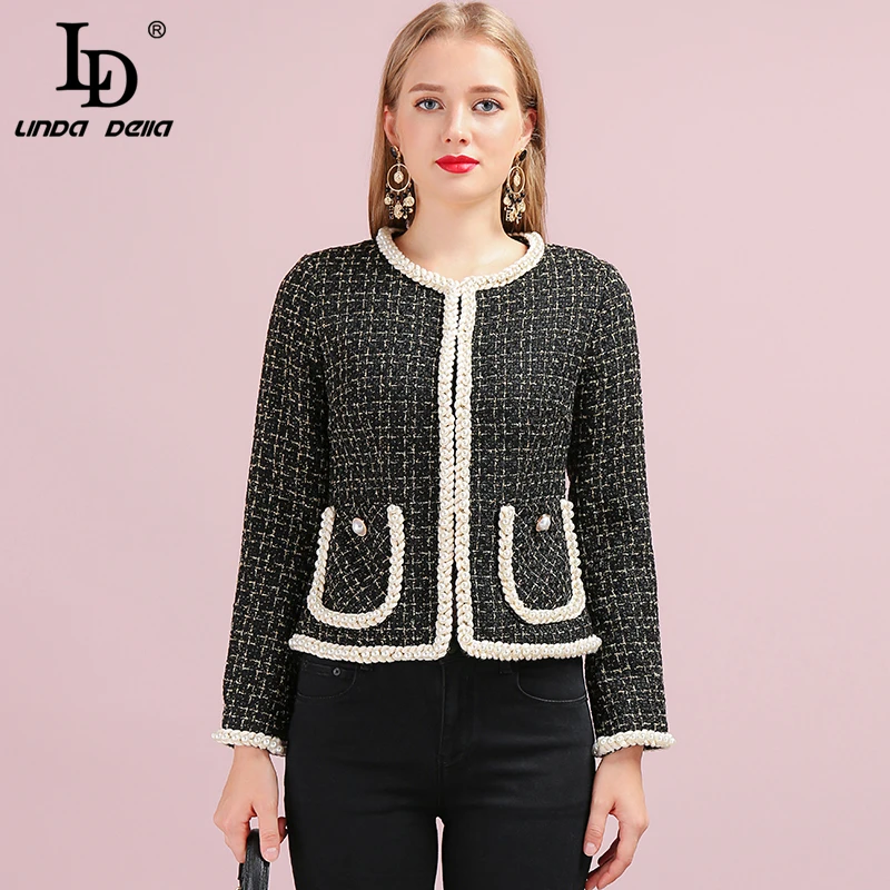 LD LINDA делла модные осенне зимние твидовые тканые куртки женские с длинным рукавом