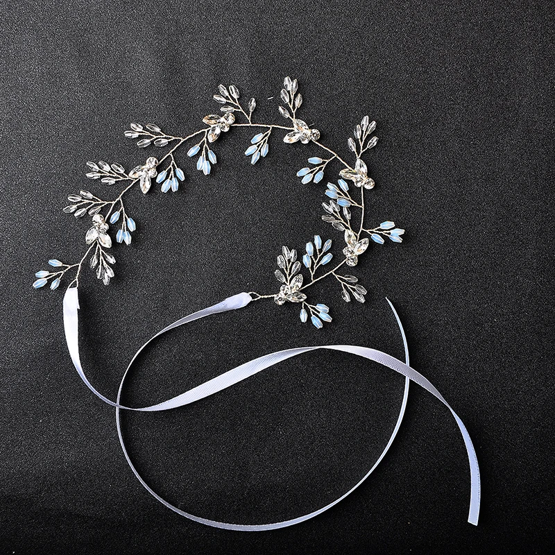 Женские ободки для волос серебряного цвета с листьями и стразами свадебные