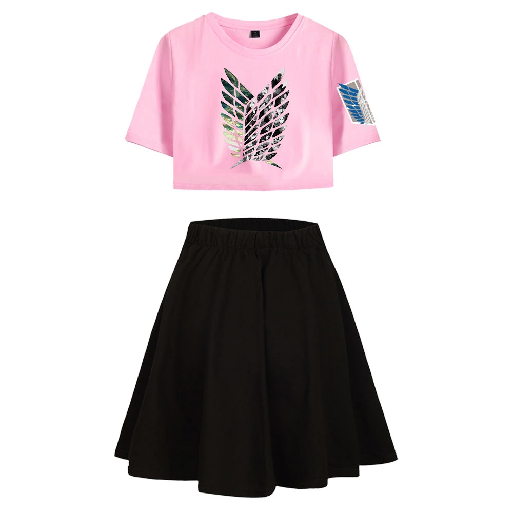 

WAMNI Anime Attack On Titan Final Season Woman Exposed Navel T-shirt Casual Short Skirt Two-piece Fashion Print Casual Suit