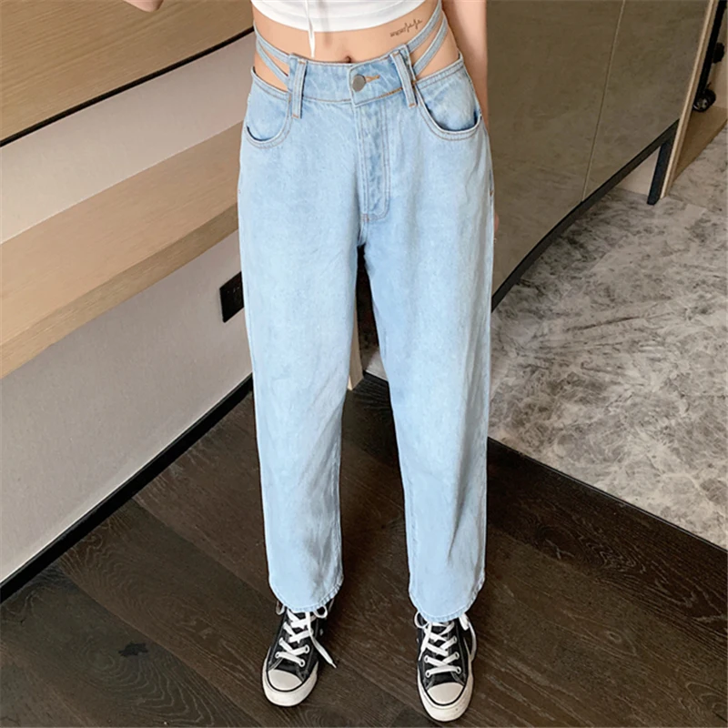 

Super Fire CEC Porous Pants Female Summer Thin Loose Ins-Music of the Tide High-waisted Hyun Elegant Drape Cropped Wide-Legged