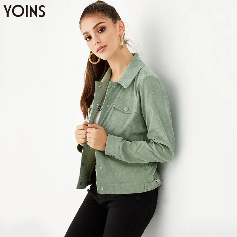 YOINS вельветовые пальто с пуговицами и классическим воротником куртки длинными