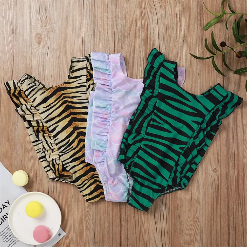 

Купальник для маленьких девочек, Леопардовый слитный купальник для девочек, Повседневные Удобные костюмы с оборками, детский летний купаль...