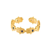 wholesale promotion fashion women finger jewelry gold colory blue eye turkish hamsa hand band ring