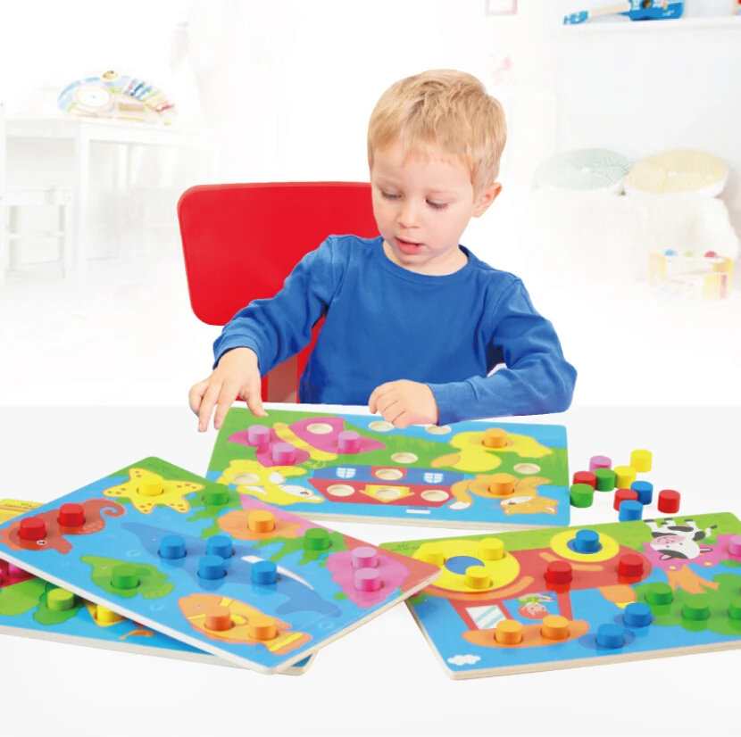 Цветные обучающие доски Монтессори развивающие игрушки для детей деревянные