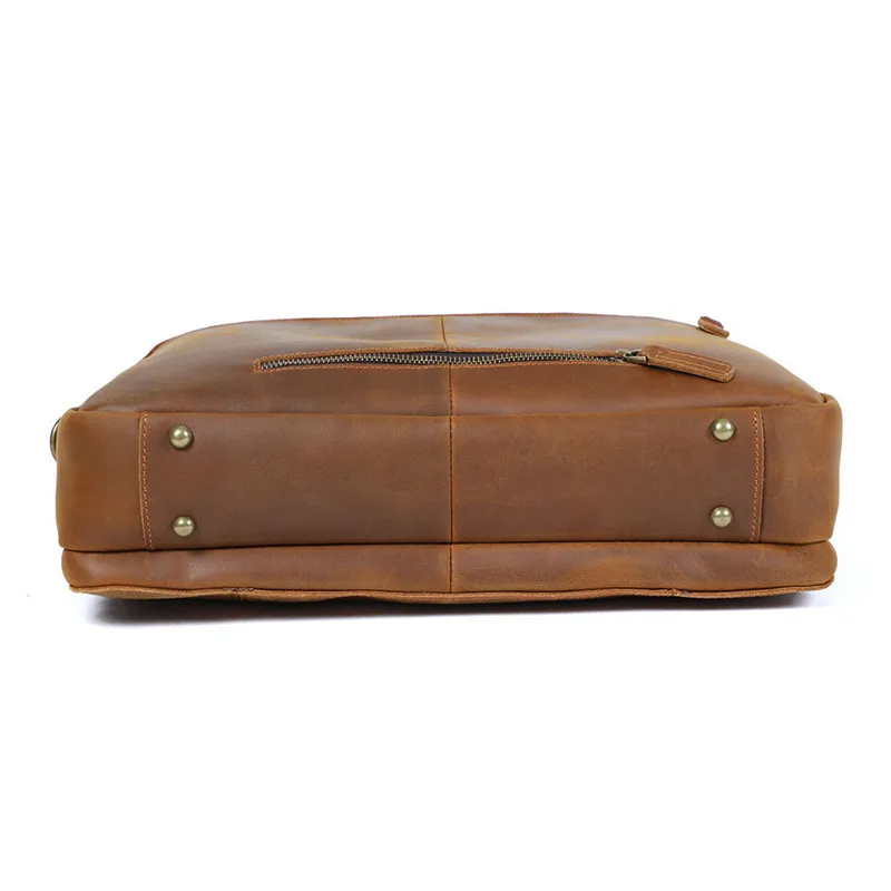 Retro simple men's genuine leather briefcase top layer cowhide women's casual handbag shoulder bag business computer bag