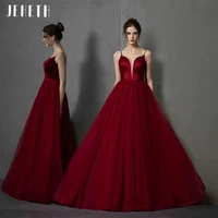 jeheth red sweetheart tulle prom dress spaghetti straps a line lace up backless party evening gowns floor length robes de soir%c3%a9e