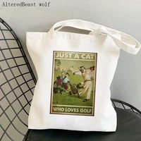 women shopper bag just cat who loves golf kawaii bag harajuku shopping canvas shopper bag girl handbag tote shoulder lady bag