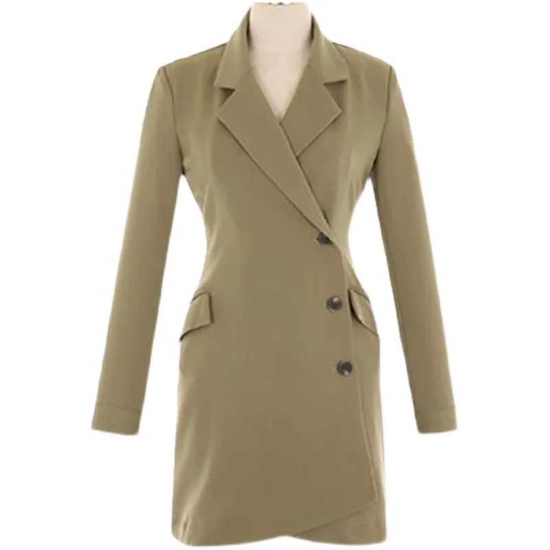 

Korean Chic Retro French Niche Temperament Breasted Design Sense Business Suit and Dress 2020 New Waist Slimming