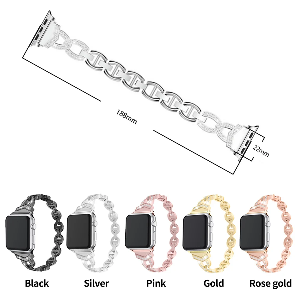 

Women Bling Diamond Metal Strap for Apple Watch Series 5 4 3 2 Band Ladies Bracelet 40mm 44mm 38mm 42mm Adjustable Link Belt