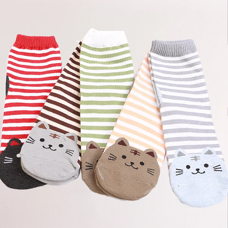 Женские носки Сезон весна лето Милые для девочек с рисунком кошки Разноцветные в