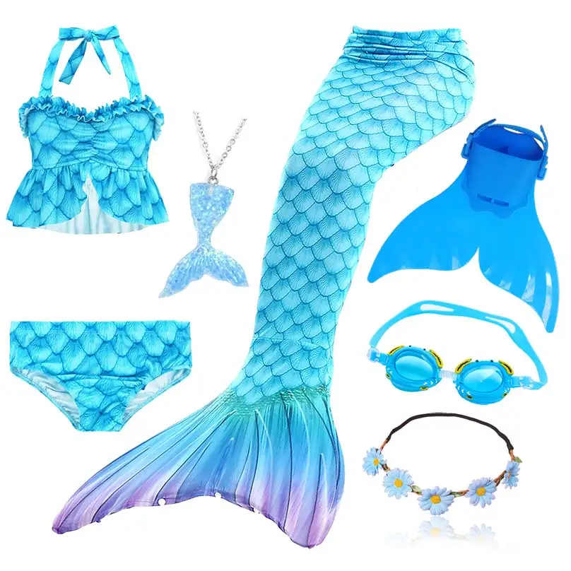 Детский женский костюм русалочки с венком купальный бикини хвостом и