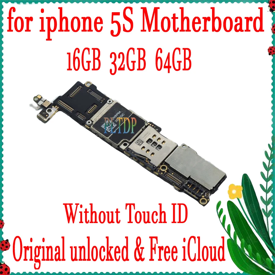 Фото 100% Оригинальный Бесплатный icloud для iphone 5S материнская плата с/без Touch ID, полностью разблокированная с системой IOS логическая плата, GoodTest 16GB/32 №1