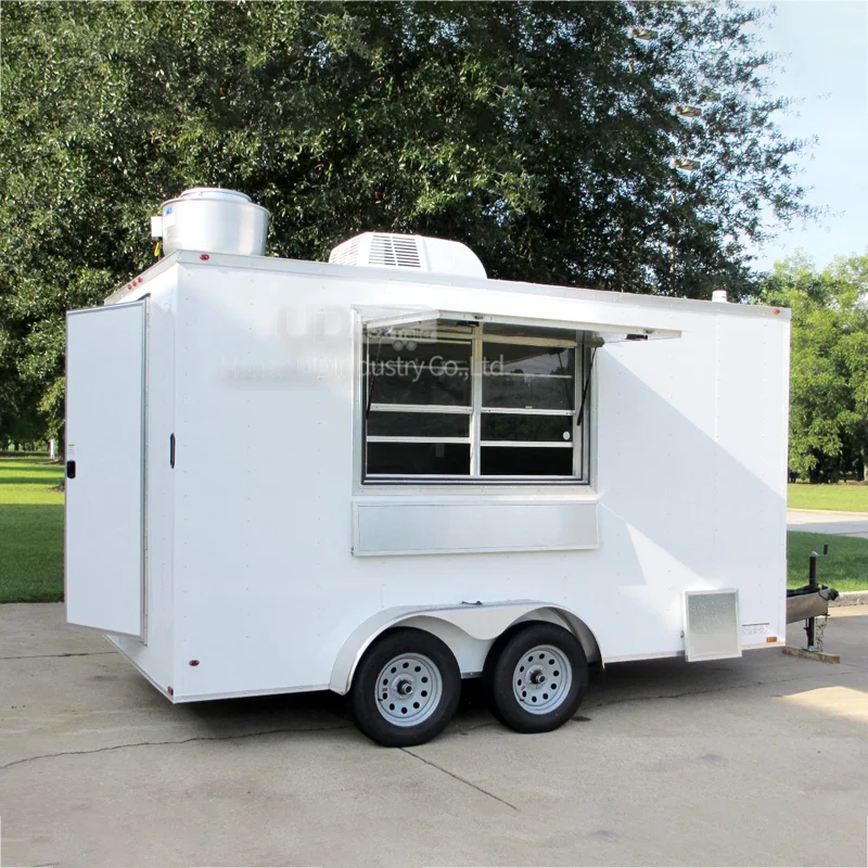 

Hot Sale White Square Mobile Food Truck Ice Cream Cart Coffee Pizza Van Fully Equipped Kitchen Concession Food Trailer