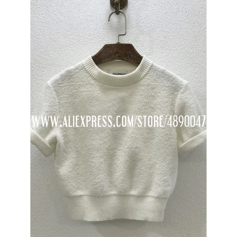 

Summer new style 2021 high-quality women's pink embroidered towel material threaded short-sleeved stretch knitted top