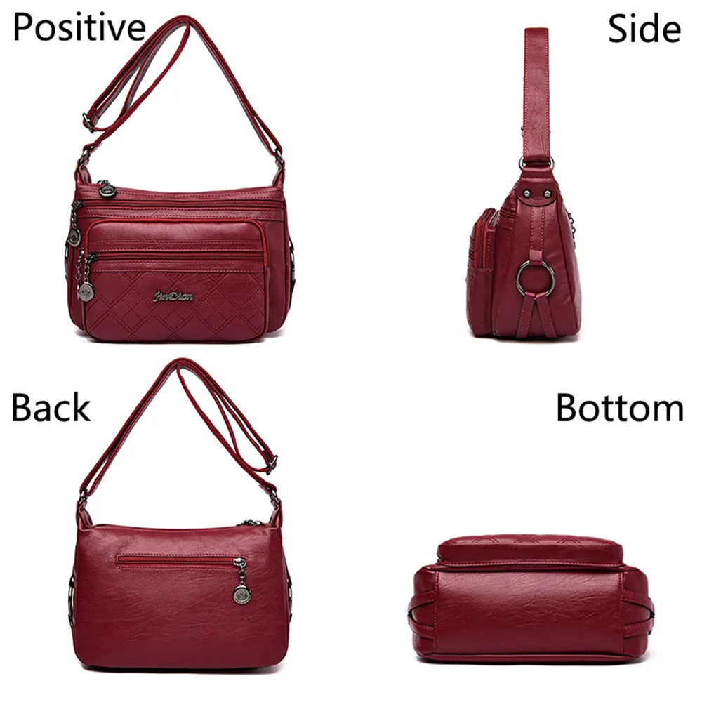 Three-layer zipper Women crossbody bags for women bag over shoulder High Quality Leather Messenger Bags sac a main tote Bolsas