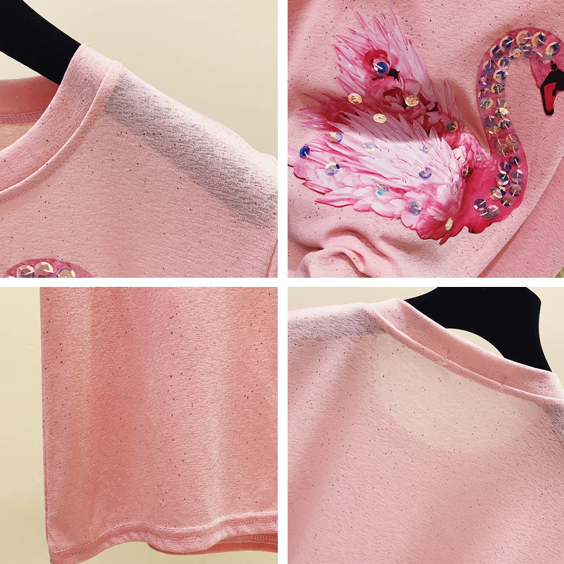 

A black T-shirt female summer new Korean fan k 'uan loose sequins half pink shirt with short sleeves ins super coat to the fire