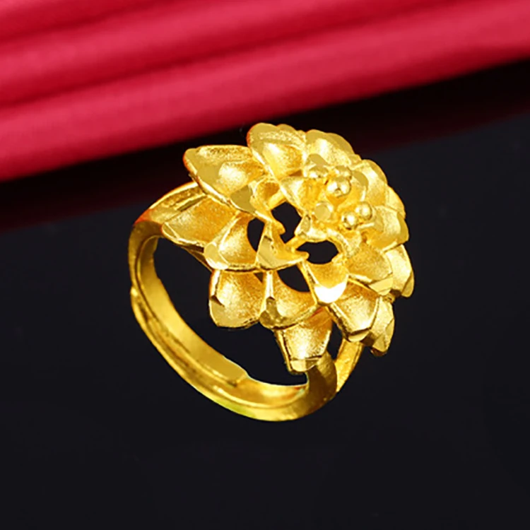 Popular Vietnam Sand Gold Open Women's Ring Delicate 3D Flower No Fade Plated Fist Knuckles Rings for Women unusual goods