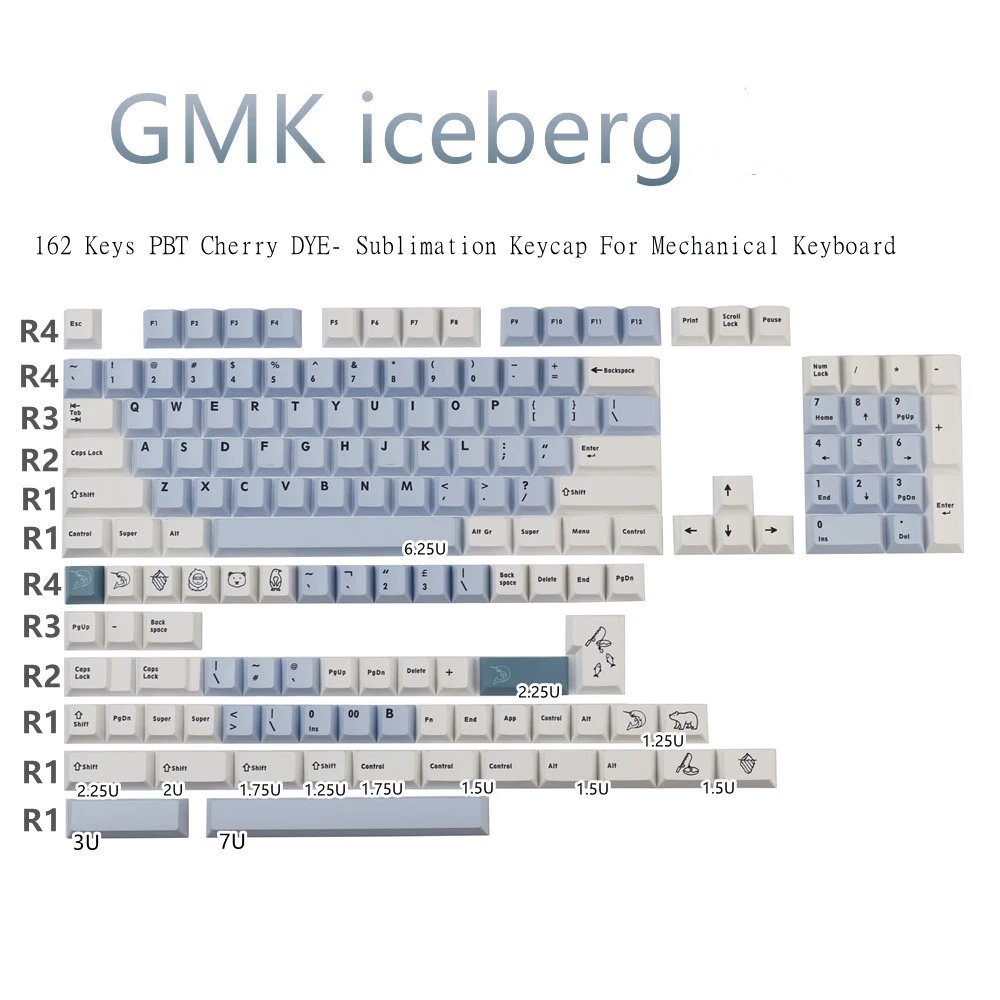 

Mechanical Keyboard PBT Keycap Cherry Profile Dye Sublimation For GK61 64 68 84 87 96 104 108 GMK Ice Berg Keyboard Keycaps