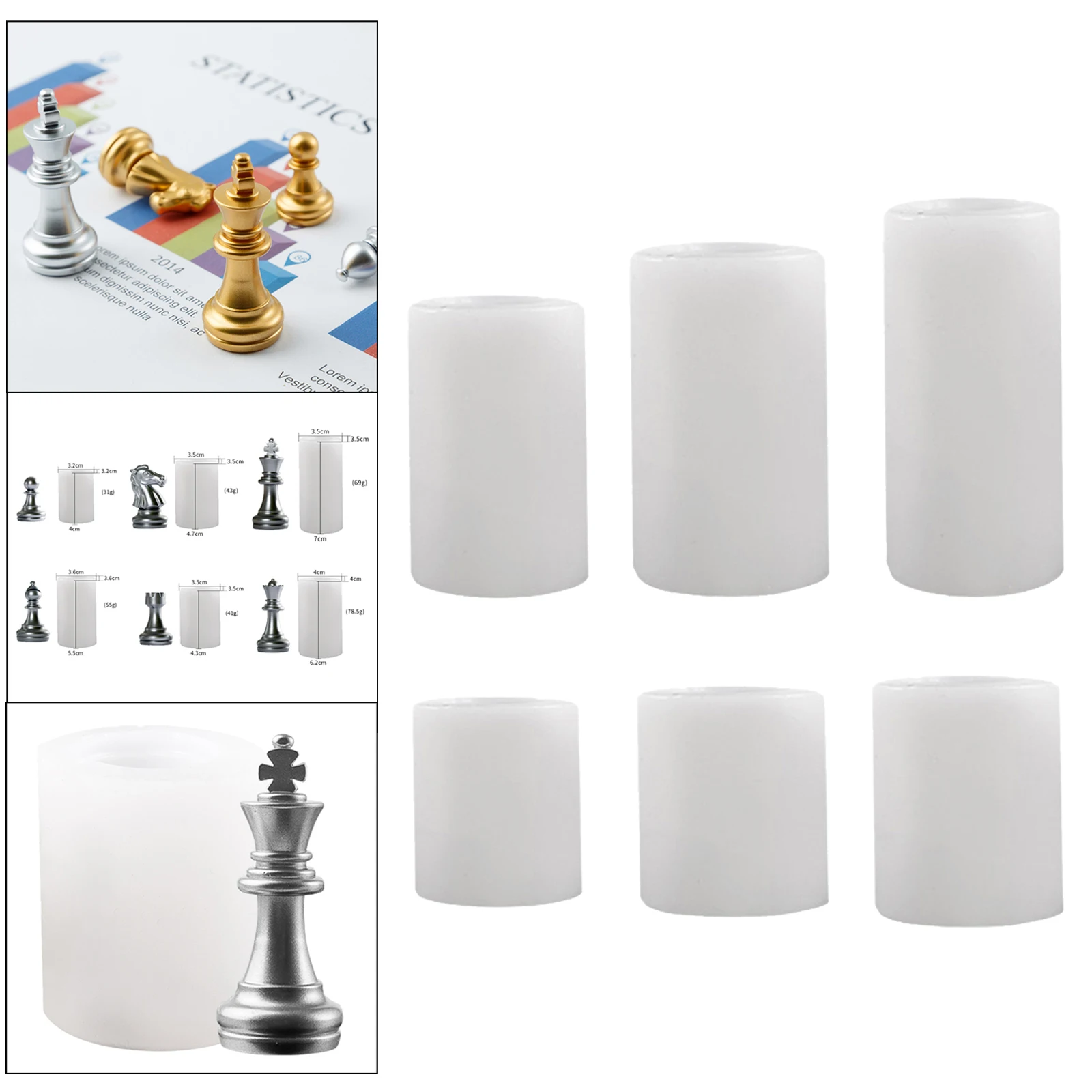 

6x Resin Casting Mold Chess Pieces Epoxy Crafts Moulds Checker Moulding Mold