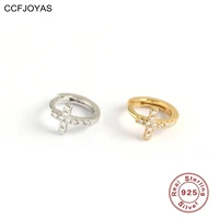 ccfjoyas 925 sterling silver ins minimalist geometric cross hoop earrings for women 6 5mm small circle earrings fashion jewelry