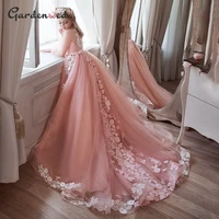 pink girl princess dress lace puffy flower girl dresses sleeve cute girl birthday dress wedding party dress baby dress