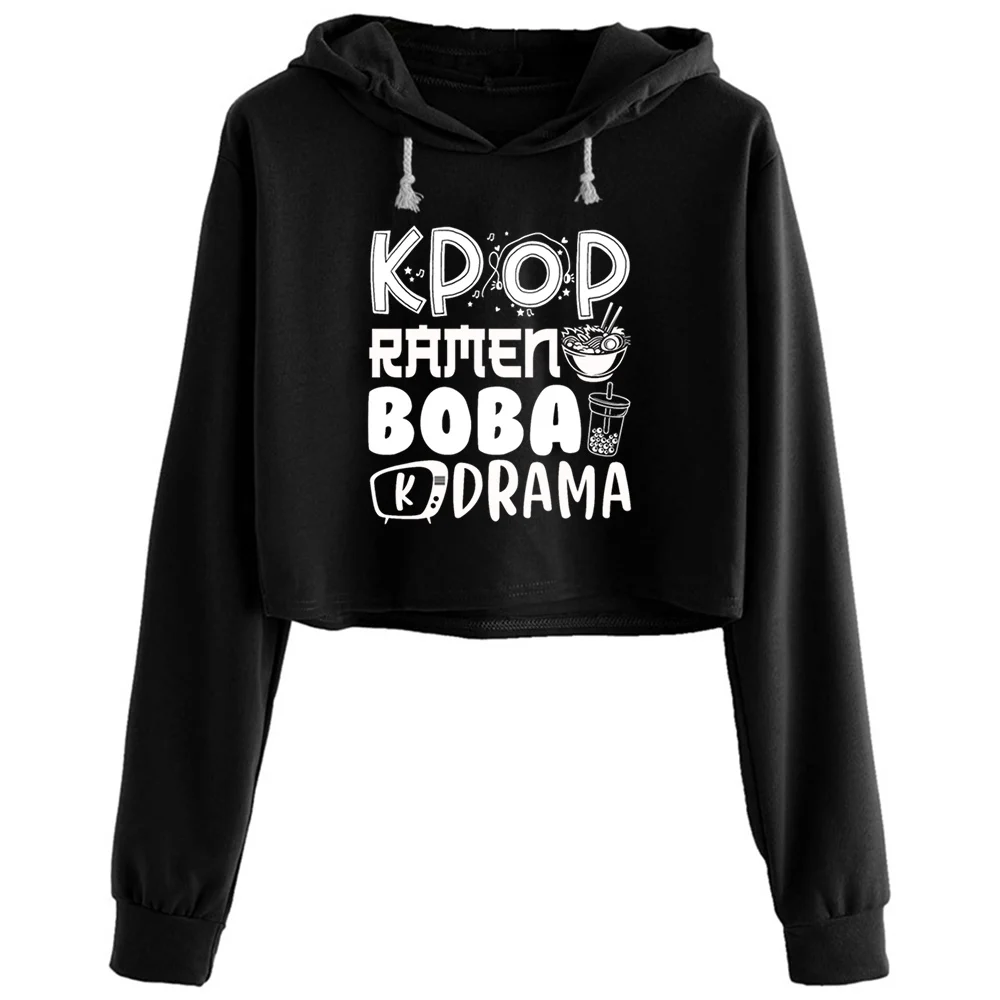 

K Pop Crop Hoodies Women Y2k Kawaii Goth Grunge Pullover For Girls