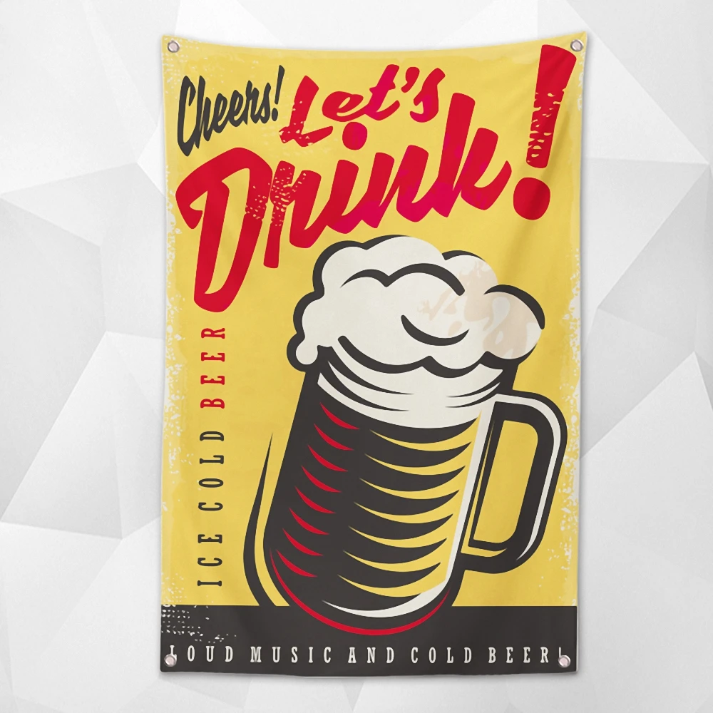 

Cheers! Let's Drink! Beer Day Wall Hanging Personalized Party Banner Wall Decor Flag 4 Brass Grommets for Bar Cafe Outdoor Gift