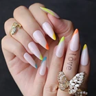 Радужные французские накладные ногти стилеты гель флуоресцентные нюдовые неоновые длинные гелевые накладные ногти боковые цветные 24 шт.