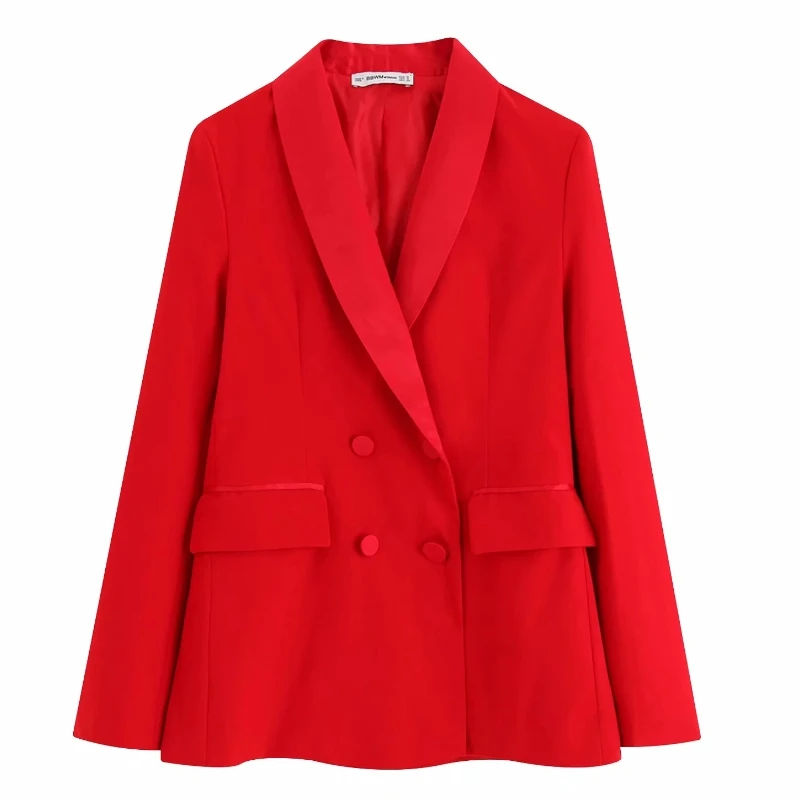 2019 женский элегантный двубортный Красный Блейзер с надрезом воротник длинный