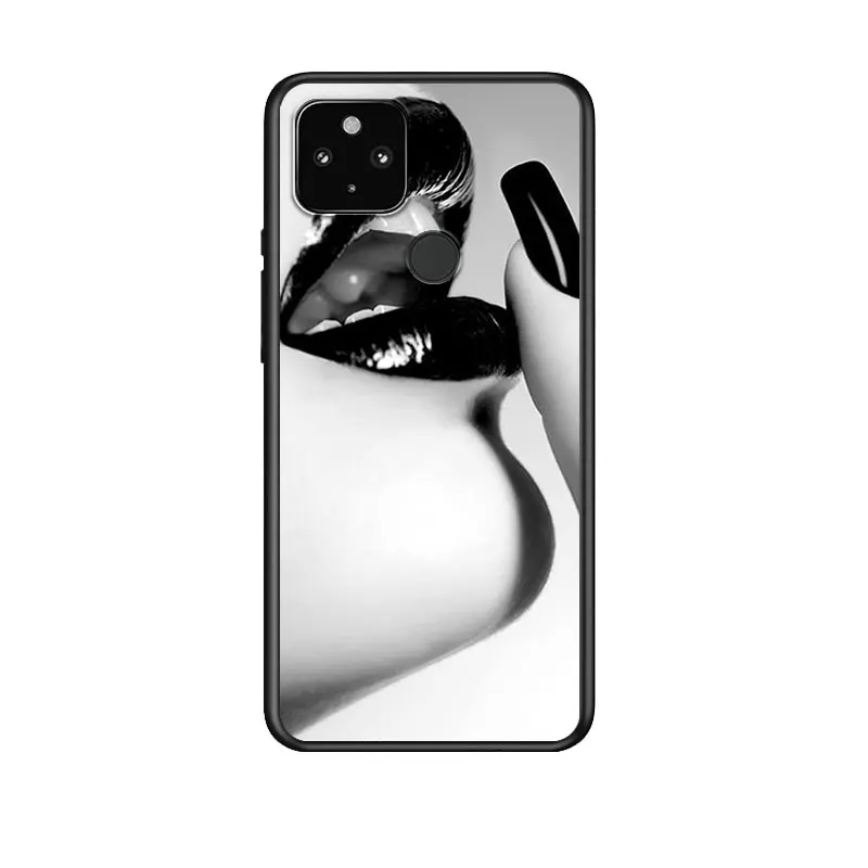 

Girl Red Lips for Google Pixel 5 Pixel 4a 5G Pixel 4a Pixel 4 Pixel 4 XL Silicone Soft Black Phone Case Cover