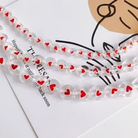 simple transparent round beaded red heart shaped glass flat bead necklace bracelet material accessories