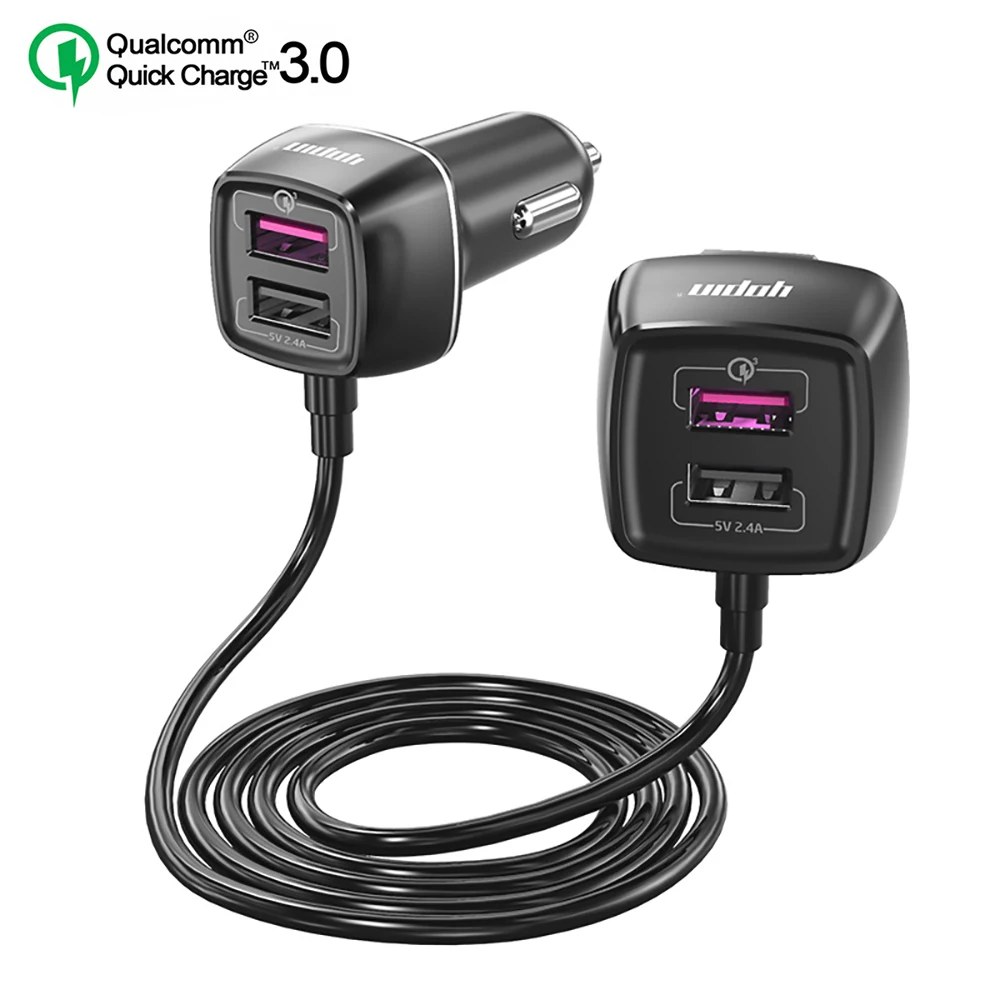 

Quick Charge 3.0 60W 4 Port USB Car Charger, Car Socket Power Adapter for Front and Back Seat Charging with 5 ft Cable