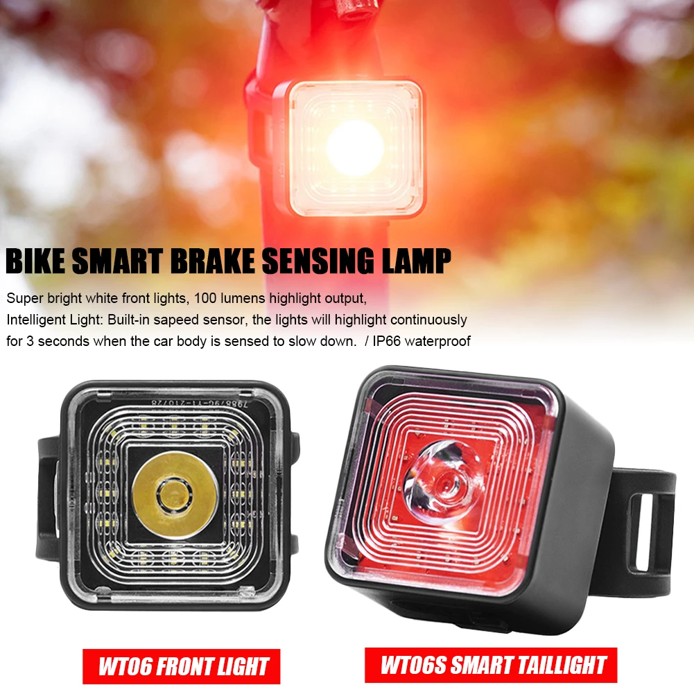 100 люмен велосипедный фонарь s Интеллектуальный стоп-сигнал задняя лампа 5 передач USB зарядка водонепроницаемые Налобные фонари и задние фон...