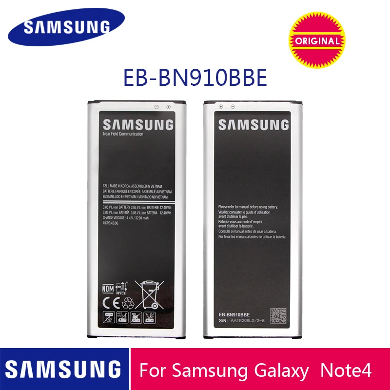 Samsung телефон Батарея EB-BN910BBE 3220 ма-ч для samsung Galaxy Note 4 N910 N910F N910A N910V N910P N910T N910H батареи