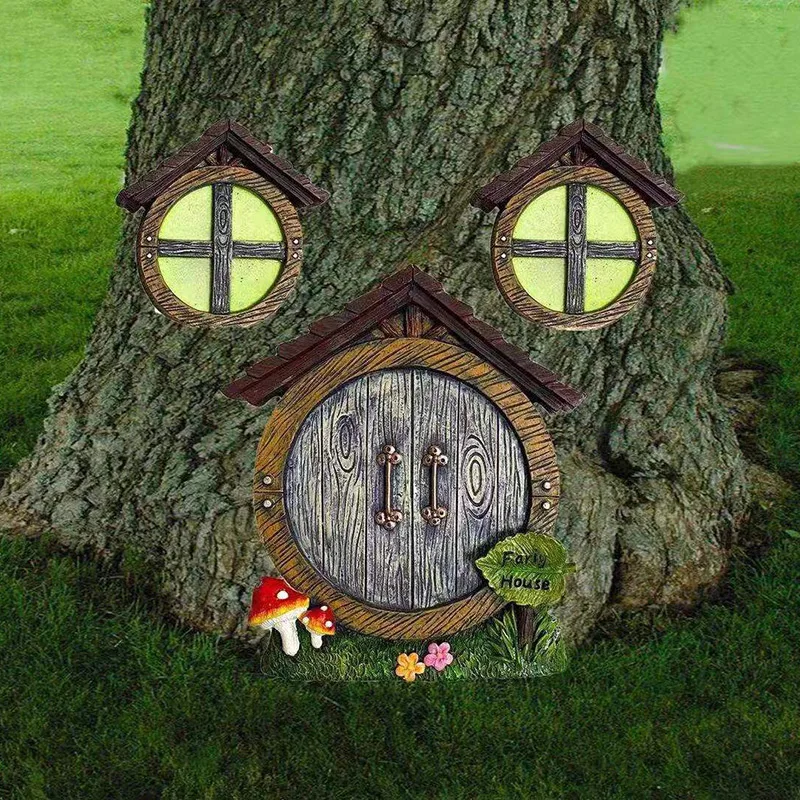 

Fairy Door and Windows Set for Trees Luminous Mini Fairy Gnome Garden Decor Accessories for Kids Home Outdoor B88
