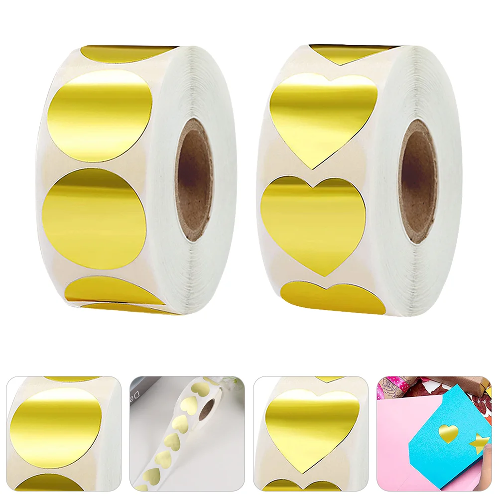 

2 Rolls Heart-shape Gift Sealing Sticker Round Gift Packing Stickers Paper Decal