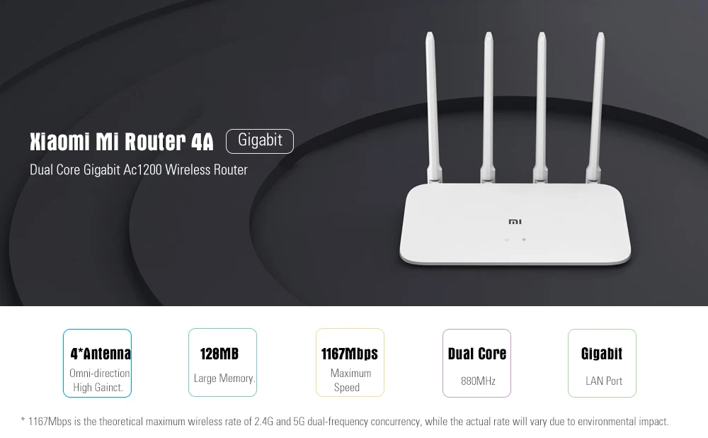 Роутер Xiaomi 4A гигабитная версия 2 4 ГГц 5 Wi-Fi 1167 Мбит/с WiFi ретранслятор 128 Мб DDR3 с