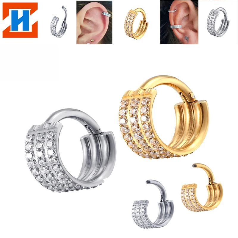 

Stainless Steel Earrings Hoop Zircon Helix Piercing Cartilage Tragus Nose Septum Segment Nose Ring Fashion Perforated Jewelry