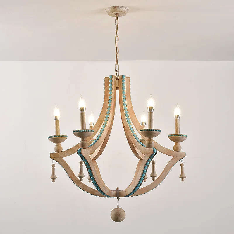 Sala de Estar Estilo Americano País Retro Madeira Arte Lustre Mediterrâneo Jantar Francês Vela Lâmpada