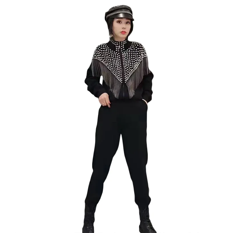 

Heavy industry tassel suit women temperament European autumn 2020 new cardigan sweater knitting fashion two piece suit