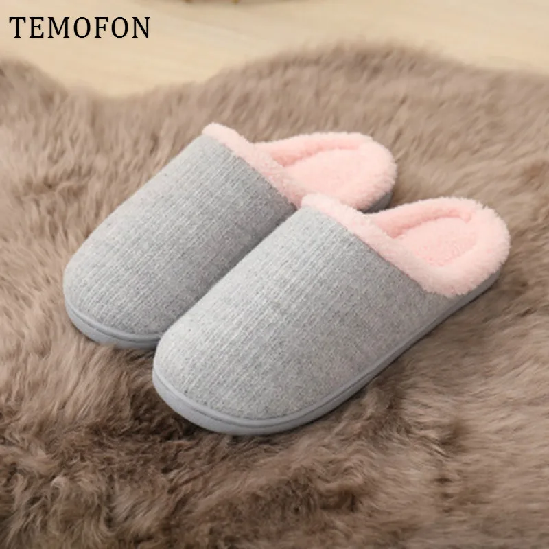 TEMOFON larger size women's slippers soft indoor shoes warm plush house for women female lovers winter HVT1322 | Обувь