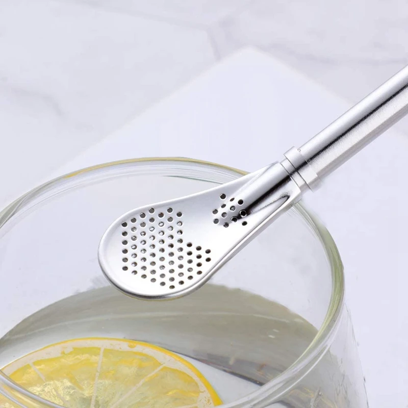 

3In1 Stainless Steel Straw Spoons for Drinks,Reusable Tea Filter Stirring Drinking Straws,6.2 Inch(Silver)