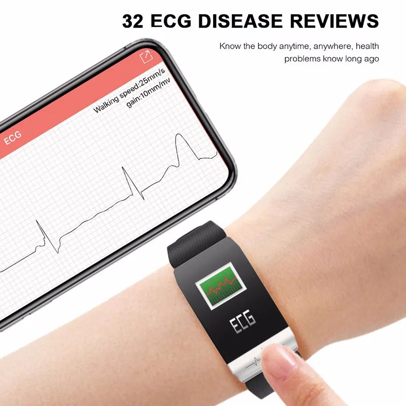 Смарт-браслет ЭКГ + PPG фитнес-трекер пульсометр кровяное давление IP67
